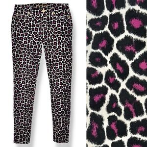 Michael Kors Leopard Print Skinny Jeans Size 0 Black‎ Pink Gold Funky Sexy Party
